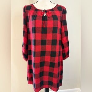 Madewell red black plaid flannel wool blend midi dress SZ SM
